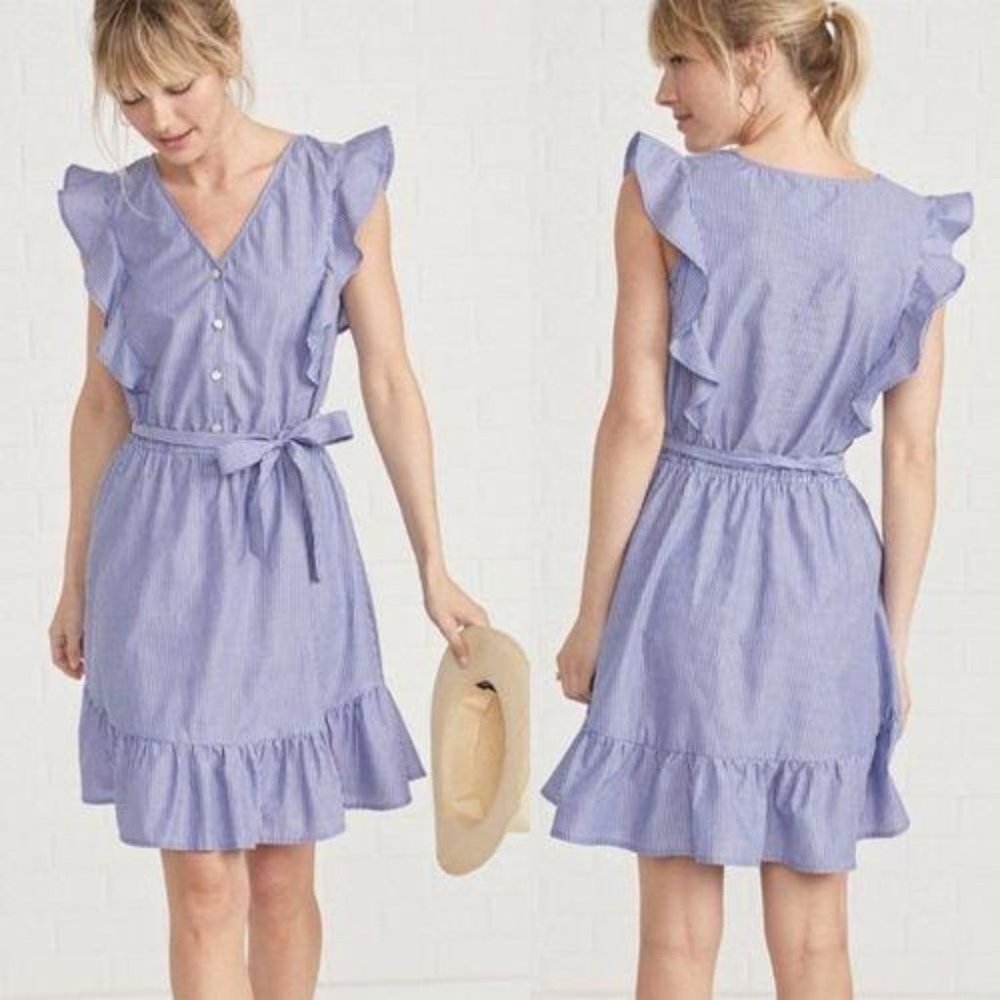 Amour Vert Addison Dress Blue White Stripe Ruffle